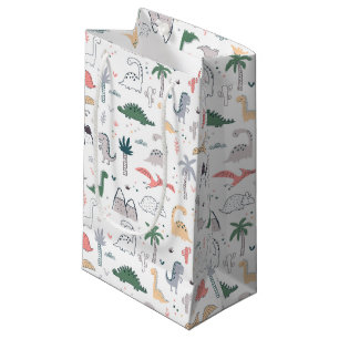 Fun Pastel Dinosaur Scene Pattern Small Gift Bag
