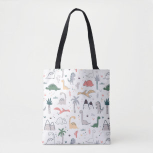 Fun Pastel Dinosaur Scene Pattern Tote Bag
