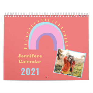 fun pastel girly rainbow photo personalised calendar