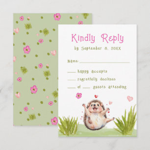 Fun Pastel Hedgehog Garden Party Baby Shower RSVP Card