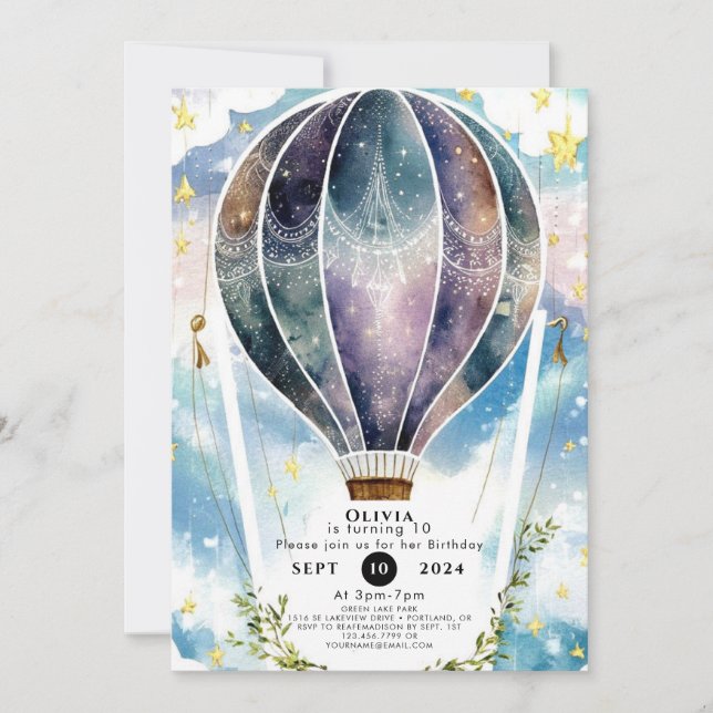  Fun Pastel Hot Air Balloon Birthday Invitation (Front)
