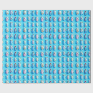Fun pastel insect design on bright blue background wrapping paper