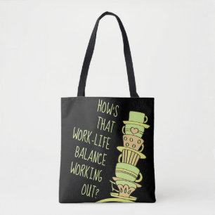Fun Pastel Leaning Stack Coffee Cups Reusable Tote Bag