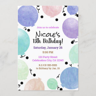 Fun Pastel Party Balloons Birthday Celebration Invitation