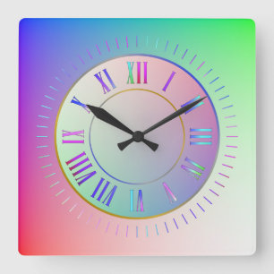 Fun Pastel Rainbow Colours Roman Hour, Minute Mark Square Wall Clock