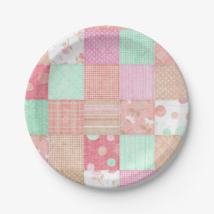 Fun Pastel Vintage Shabby Chic Patchwork Pattern Paper Plate