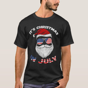 Fun Patriotic Santa Claus for Christmas in July  T-Shirt