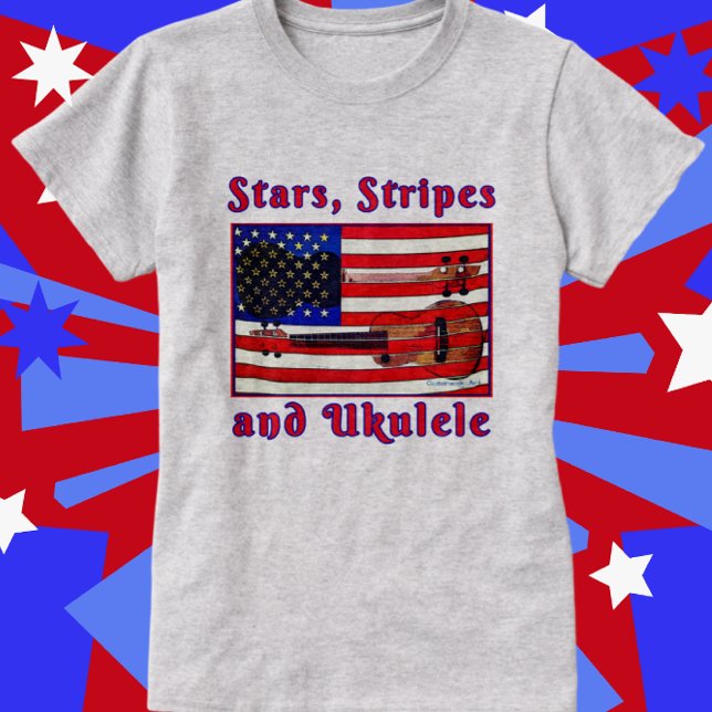 Fun Patriotic Ukulele Flag with Stars and Stripes T-Shirt (Creator Uploaded)