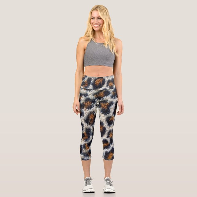 fun pattern fluffy large print funky leopard capri leggings (Front)