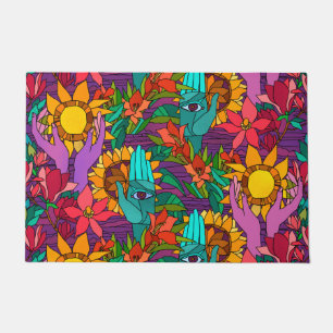 Fun pattern with flowers and hands doormat