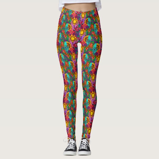 Fun pattern with flowers and hands leggings (Front)