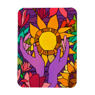 Fun pattern with flowers and hands magnet