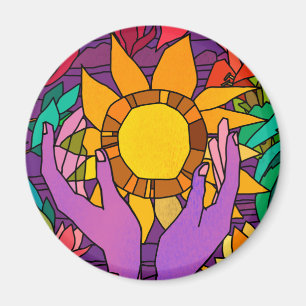Fun pattern with flowers and hands magnet