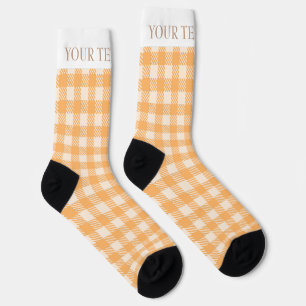 Fun peach orange gingham prepply plaid checked socks
