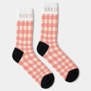 Fun peach pale pink gingham prepply plaid checked socks