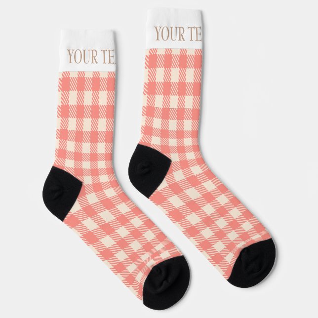 Fun peach pale pink gingham prepply plaid checked socks (Right)