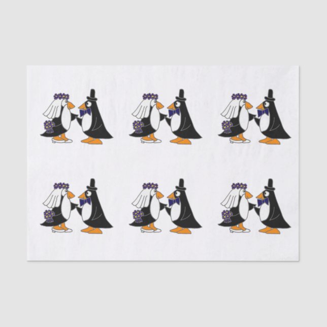 Fun Penguin Bride and Groom Wedding Tissue Paper (Front)