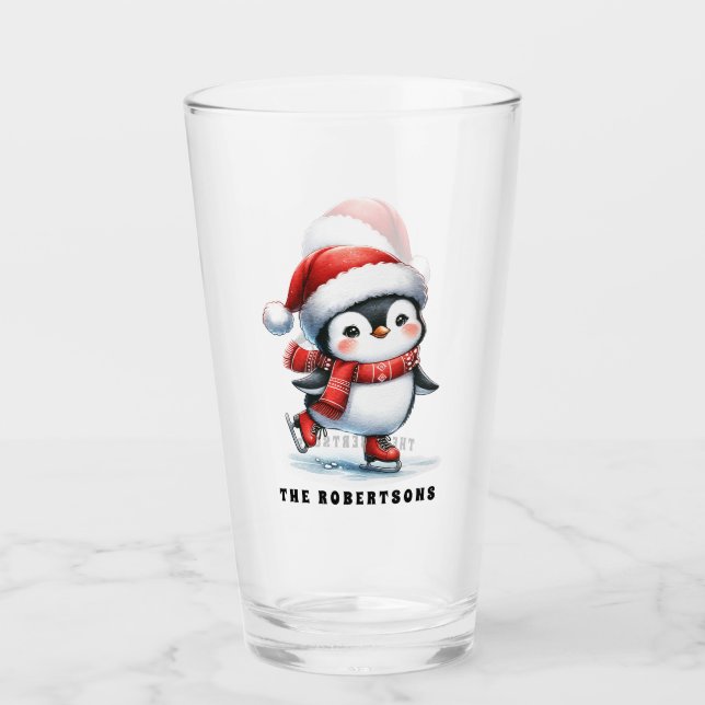 Fun Penguin Personalised Family Christmas Glass (Front)