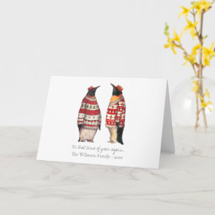 Fun Penguin winter holiday card, Christmas sweater Card
