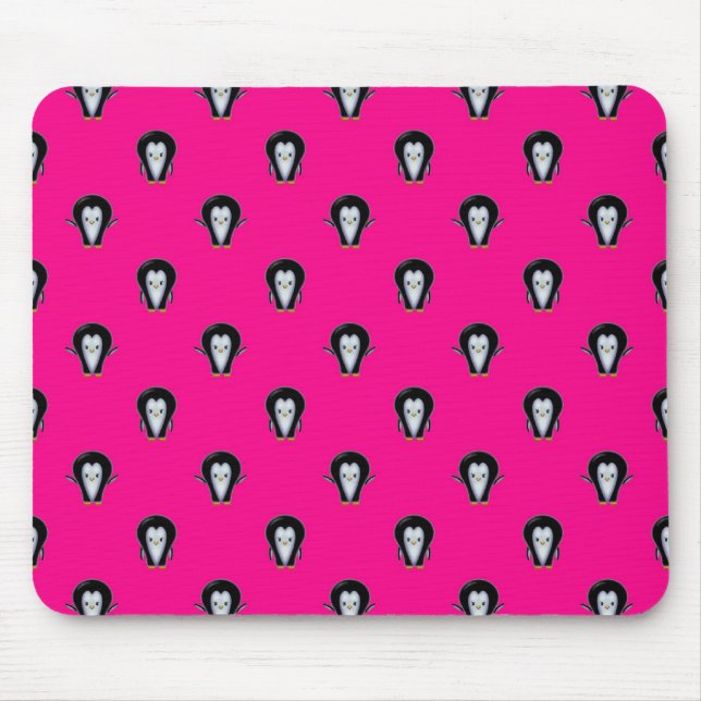 Fun Penguins over Hot Pink Pattern Mouse Mat (Front)