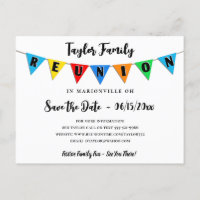 Fun Pennant Family Reunion Save the Date Postcard