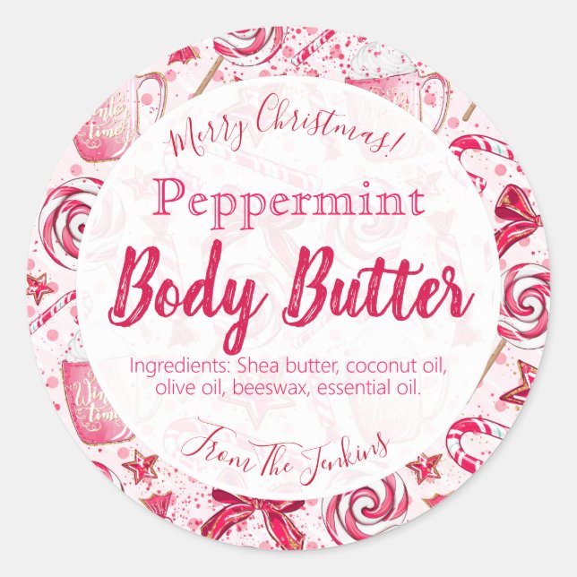 Fun Peppermint Candy Christmas Body Butter Label (Front)