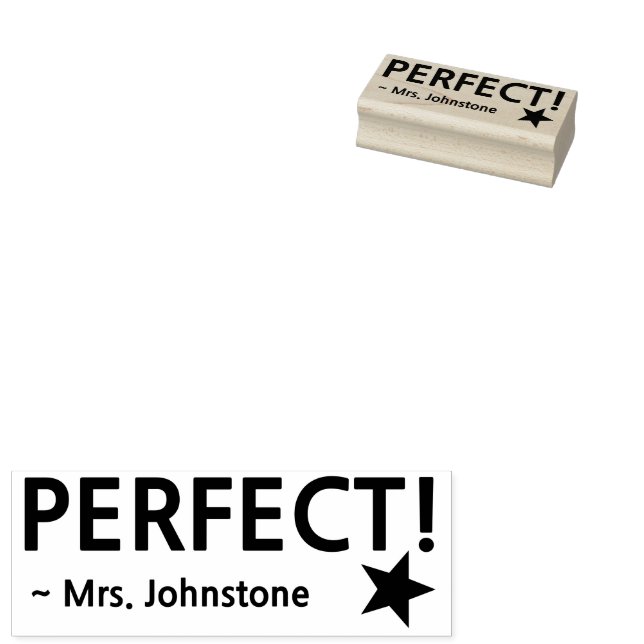 Fun "PERFECT!" + Teacher Name Rubber Stamp (Stamped)