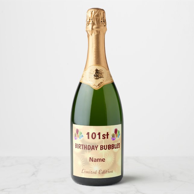 Fun personalised 101st Birthday Sparkling Wine Label (Front)