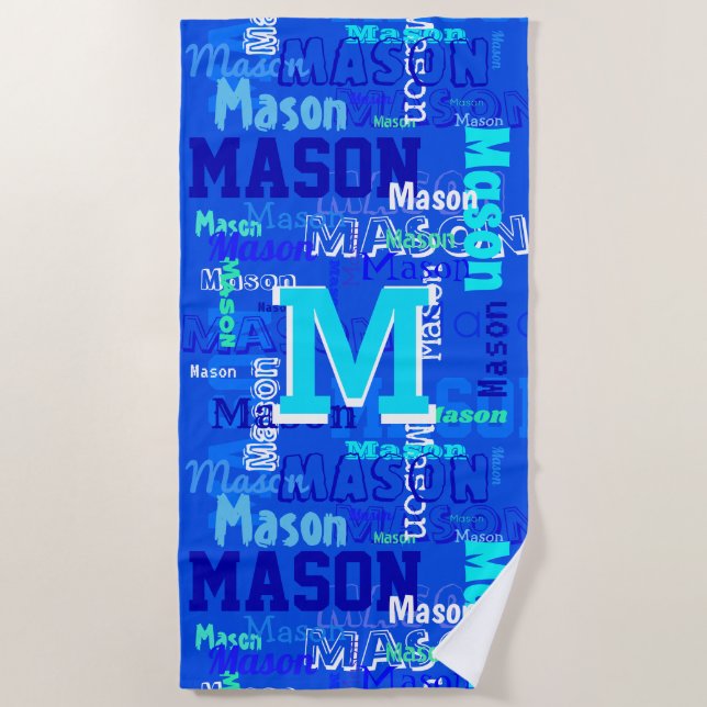 Fun Personalised and Monogrammed Boy's Beach Towel (Front)