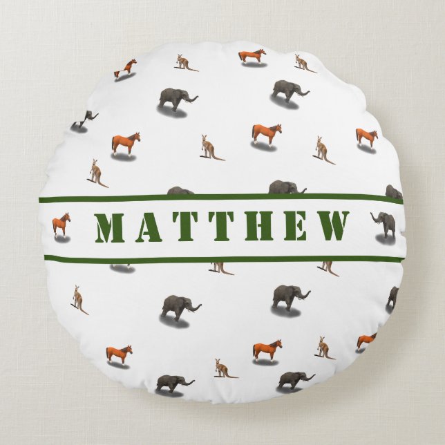 Fun Personalised Animal Themed Round Pillow (Front)