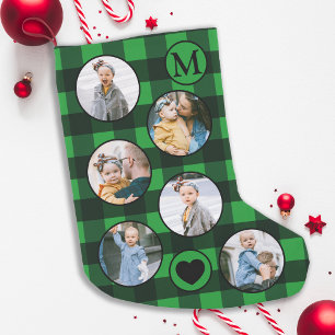 Fun Personalised Baby Photo Green Black Plaid Small Christmas Stocking