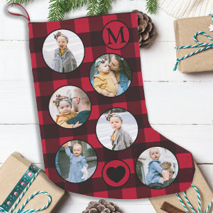 Fun Personalised Baby Photo Red Black Plaid  Small Christmas Stocking