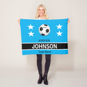 FUN! ⚽Personalised Blue Soccer Fleece Blanket