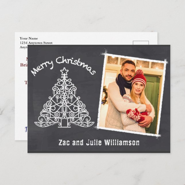Fun Personalised Chalkboard Christmas Photo Postcard (Front/Back)