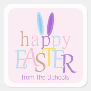 Fun Personalised Colourful Happy Easter Bunny Pink Square Sticker