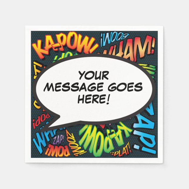 Fun Personalised Comic Book Speech Bubble Colourfu Napkin (Front)