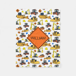 Fun Personalised Construction Vehicles Pattern Fleece Blanket