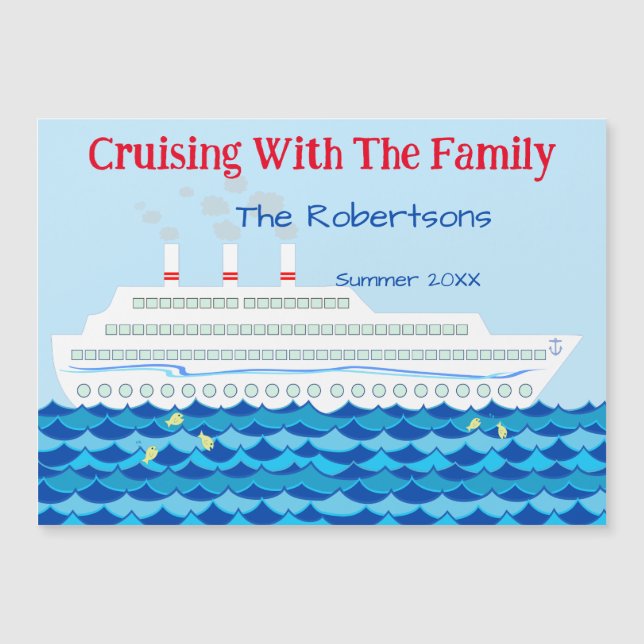 Fun Personalised Cruise Ship Theme Door Marker Magnetic Invitation (Front)