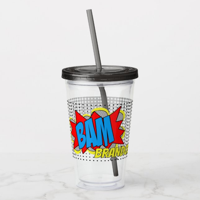 Fun Personalised Custom Comic Book Pop Art Style Acrylic Tumbler (Left)