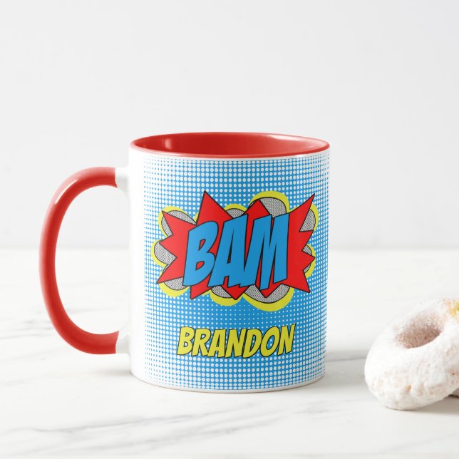 Fun Personalised Custom Comic Book Pop Art Style Mug (With Donut)