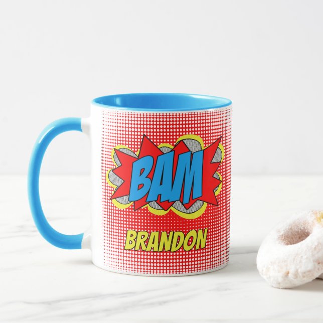 Fun Personalised Custom Comic Book Pop Art Style Mug (With Donut)