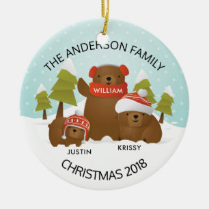 Fun Personalised Family Of 3 Bears Christmas Ceramic Tree Decoration