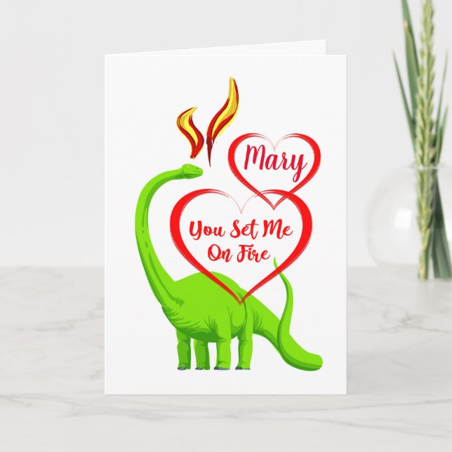 Fun Personalised Fire Breathing Dragon Valentine Card (Front)