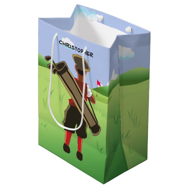 Fun Personalised Golfer on golf course Medium Gift Bag (Front Angled)