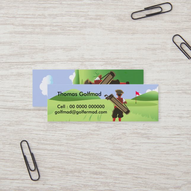 Fun Personalised Golfer on golf course Mini Business Card (Front/Back In Situ)