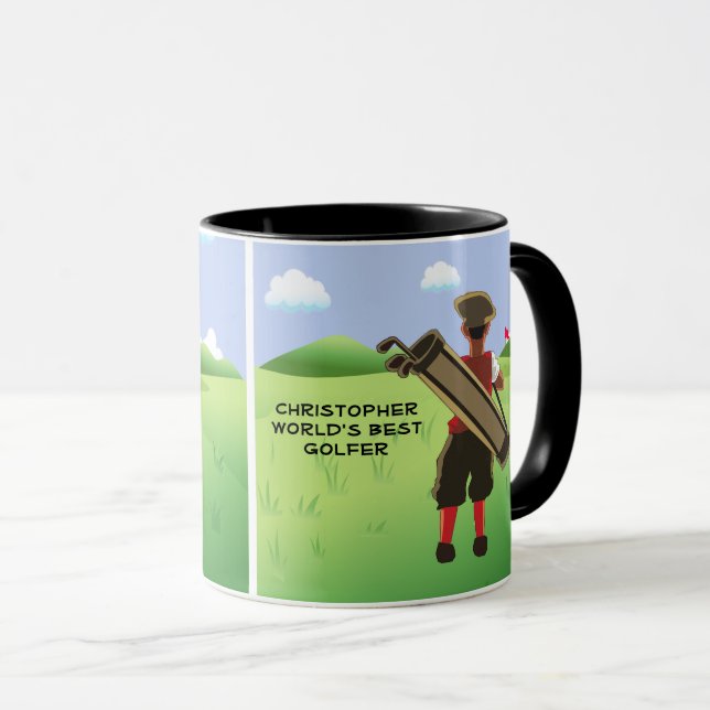 Fun Personalised Golfer on golf course Mug (Front Right)