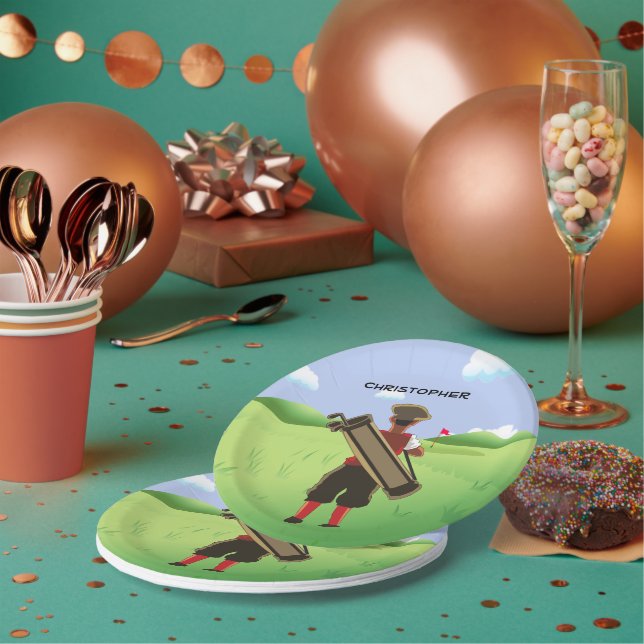 Fun Personalised Golfer on golf course Paper Plate (Multi)
