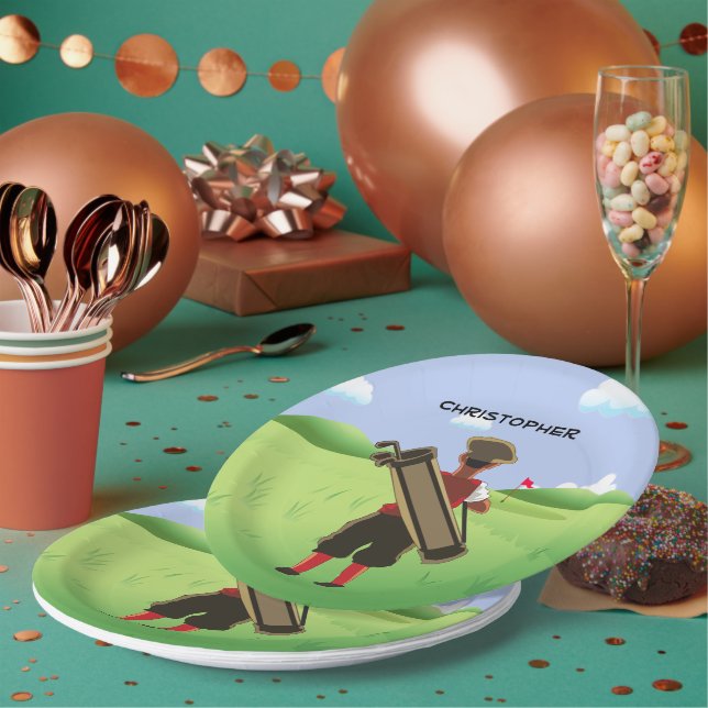 Fun Personalised Golfer on golf course Paper Plate (Multi)