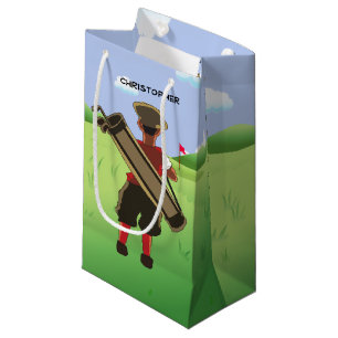 Fun Personalised Golfer on golf course Small Gift Bag