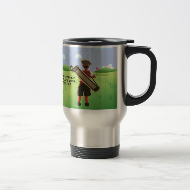 Fun Personalised Golfer on golf course Travel Mug (Right)